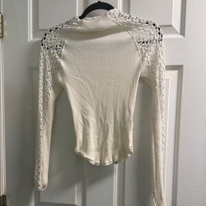 Free People Ivory, Textured Long Sleeve Top